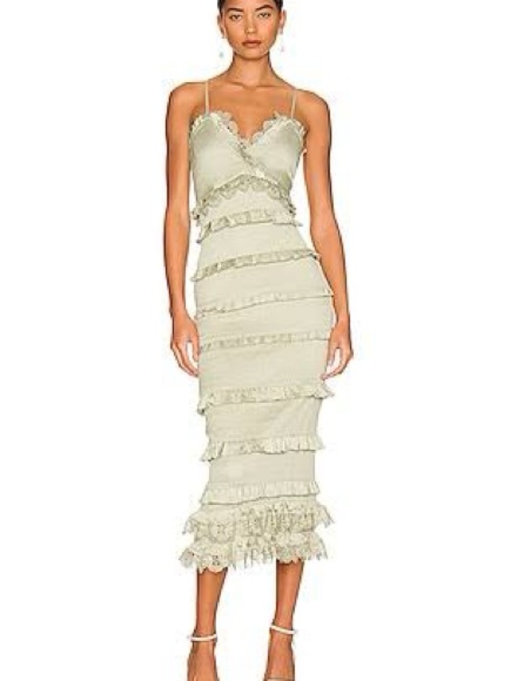 NWT V. Chapman Narcisse Sage Spaghetti-Strap Ruffle Midi Dress | Size 2